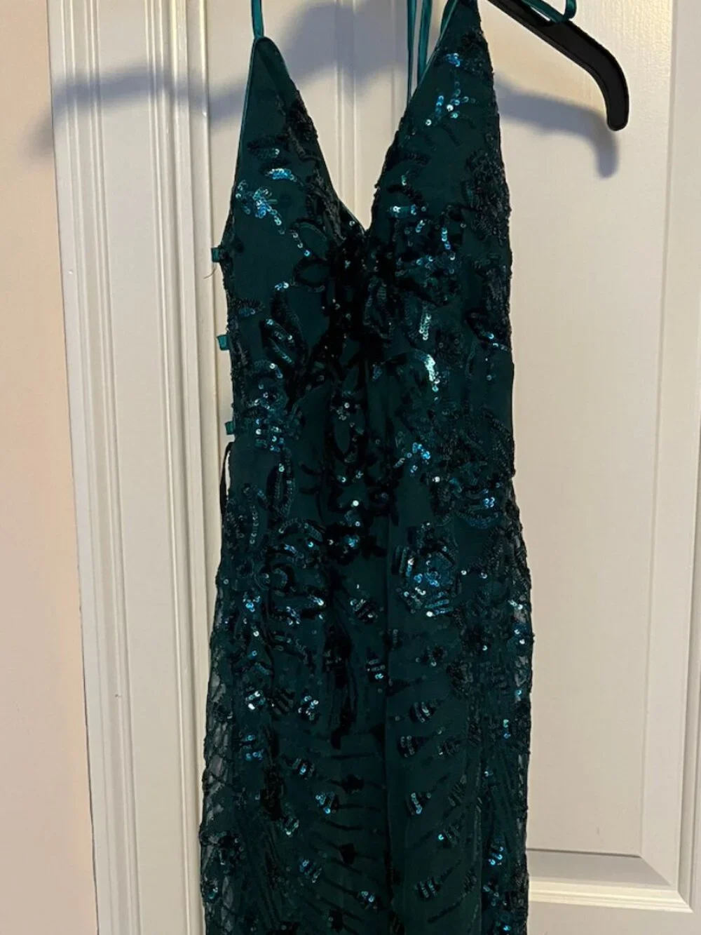 Lulus Photo Finish Forest Green Sequin Lace-Up Maxi Dress - Picture 3 of 4